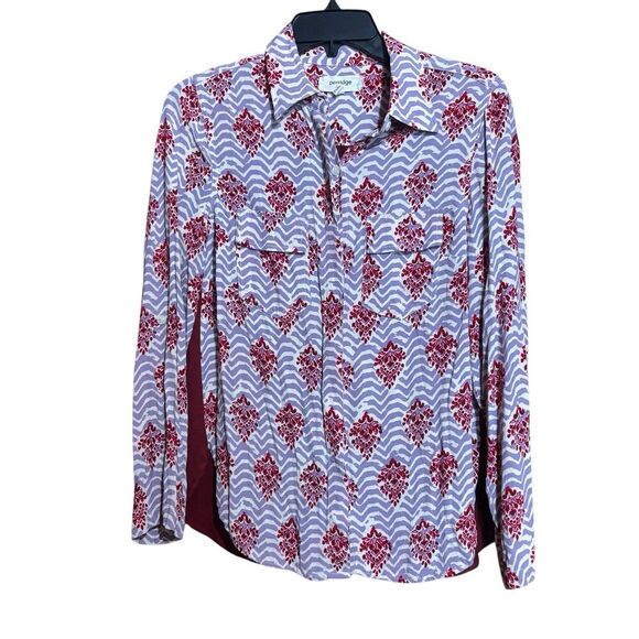 Porridge Anthropologie Top Small Multicolor Mixed Media Boho Medallion Button Up - Picture 2 of 10